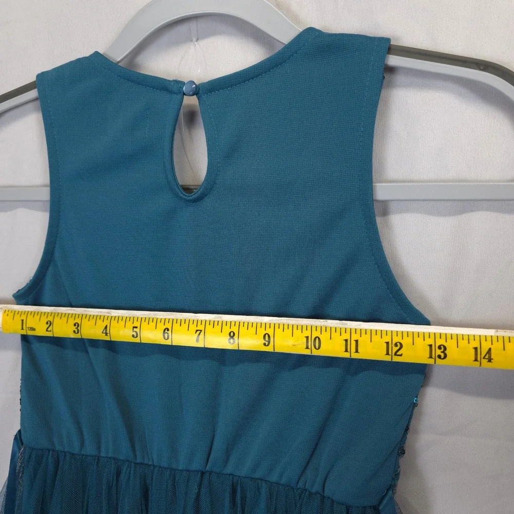 Lilt Teal Sequin Tulle Dress Girls 8 Handkerchief Hem Sleeveless Party‎ Festive